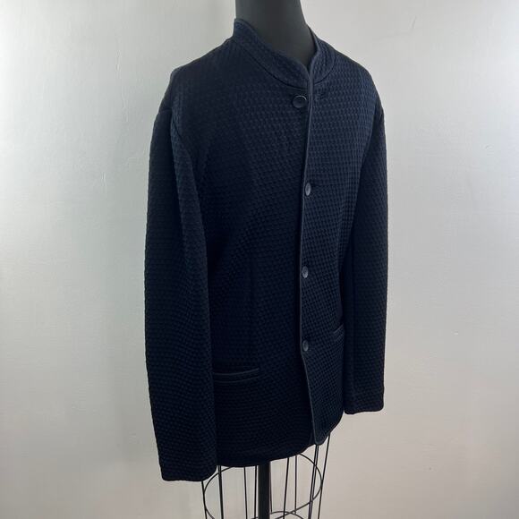 Armani Collezioni Navy Blue Mens Jacket Diamond Cut Shoulder Mock Neck Sz Large - Picture 6 of 9